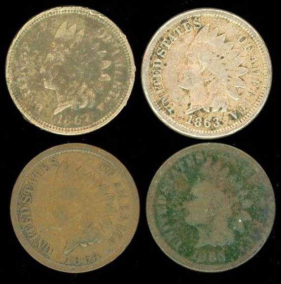 Run of 4 Early US Indian Head Cents: 1862-1865