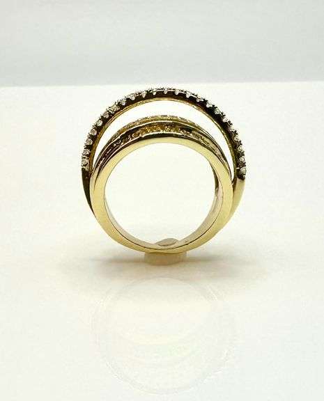 Sparkling 14 K Yellow Gold Plate  CZ Single Band Trendy Stack Look Ring