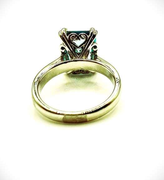 14 Kt White Gold Plate 6.5 Ct Simulated London Blue Topaz Ring