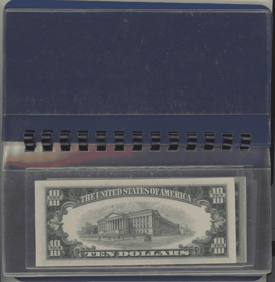 Collection of all 8 Small Size $10 Blue Seal Silver Certificates 1934 to 1953 in folio