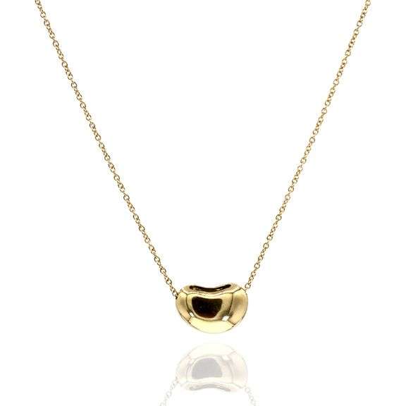Tiffany&Co. Elsa Peretti 18K 750 Solid Yellow Gold Bean Design Pendant Necklace
