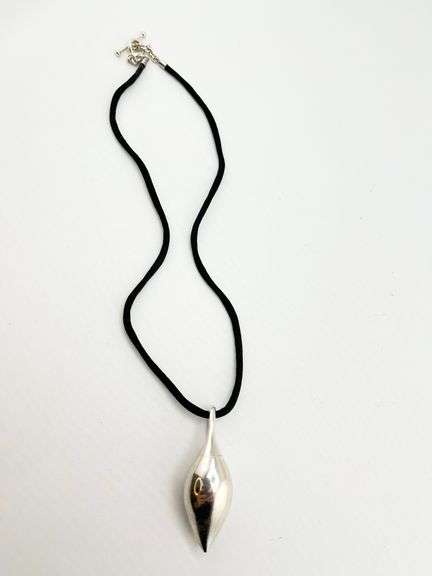 Michael Dawkins 925 Sterling Silver Sculptural TearDrop Pendant With Black Cord Necklace