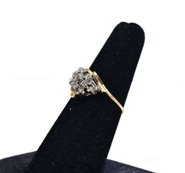 Dazzling 14K Yellow Gold Waterfall Cluster Diamond Ring