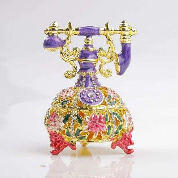 Vintage-Style Enameled Rhinestone Telephone Trinket Box
