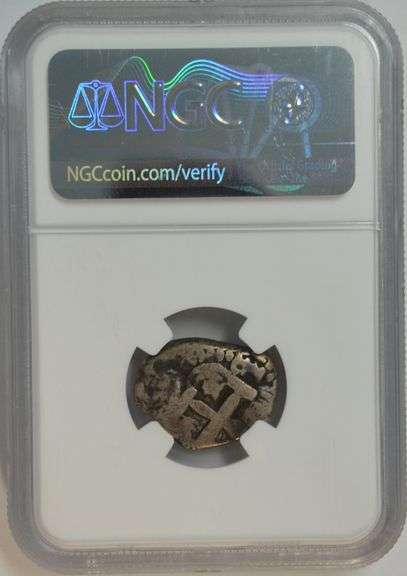Scarce 1759P q Bolivia 2 Reals. NGC holder