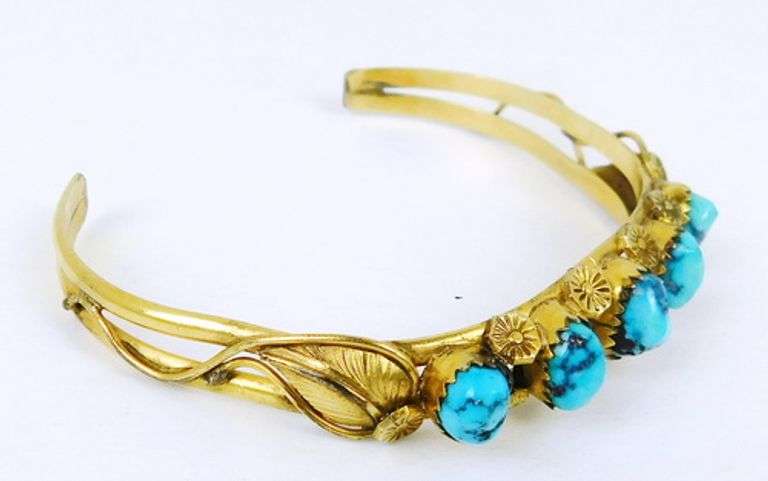Vintage Navajo Gold Filled Turquoise Cuff Bracelet