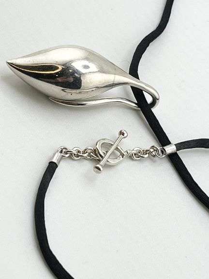 Michael Dawkins 925 Sterling Silver Sculptural TearDrop Pendant With Black Cord Necklace