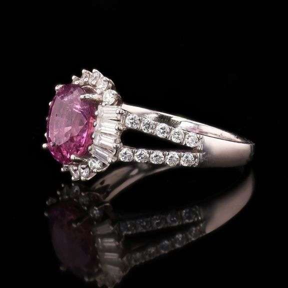 PLATINUM PURPLE-PINK SAPPHIRE AND DIAMOND RING 3.71 C.T.W., GIA CERTIFIED