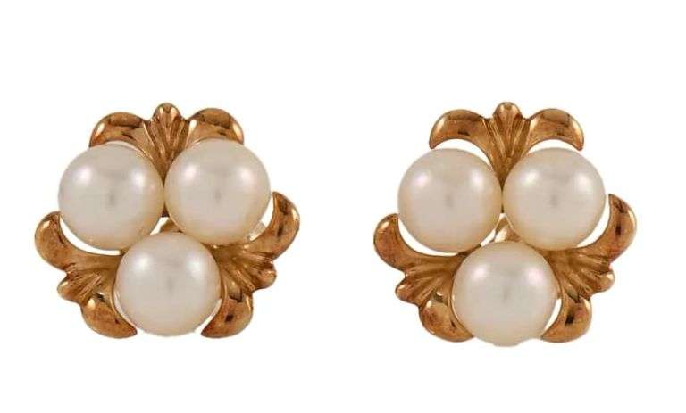 Blue Lagoon by Mikimoto Triple Pearl Cluster Stud Earrings in 14K