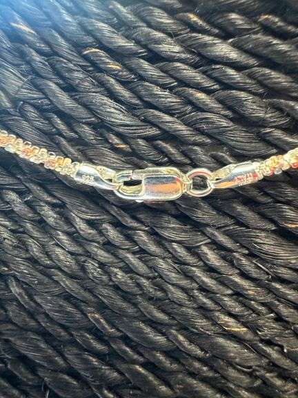 Rose Gold Plated Sterling Silver Popcorn Roc Chain 2.2mm 925 2-Tone Criss Cross Necklace 22"