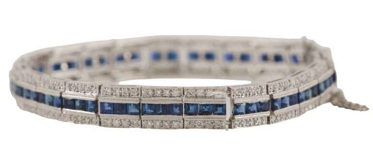 4.30ctw Sapphire and 2.75ctw Diamond Art Deco Inspired Bracelet in Platinum