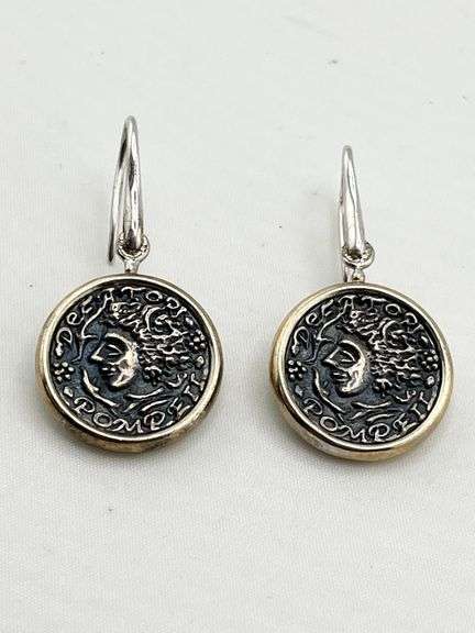 925 Sterling Silver Ancient Coin Drop Earrings
