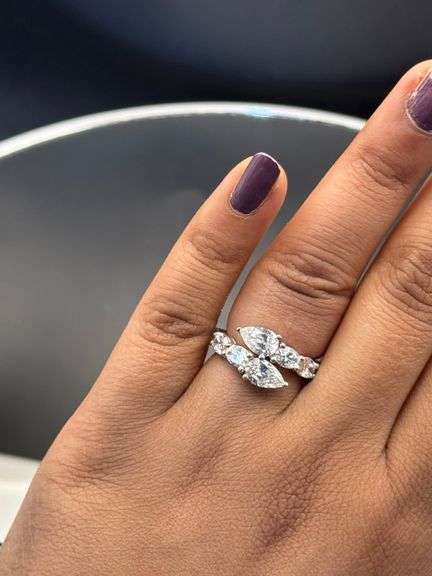 14K WHITE GOLD 3.45CTW PEAR & OVAL LAB GROWN DIAMOND RING