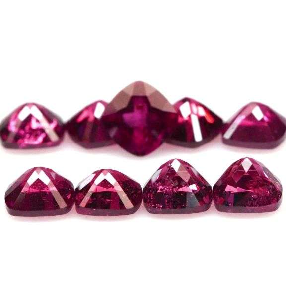 Outstanding 6.24ct set of cushion cut Rhodolite Garnets! Untreated!