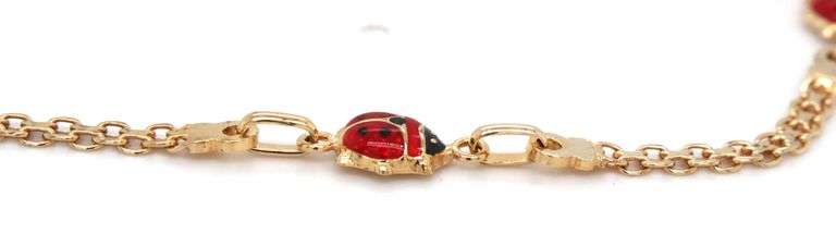 14kt Yellow gold Lady bug station link bracelet
