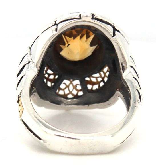 Bezel set oval Citrine open art Filigree cocktail ring