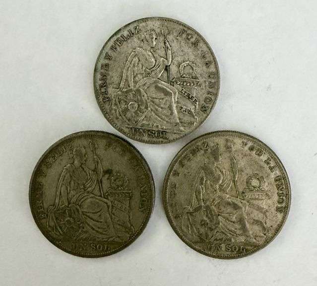 Set of 3 Peruvian Un Sol Silver Coins