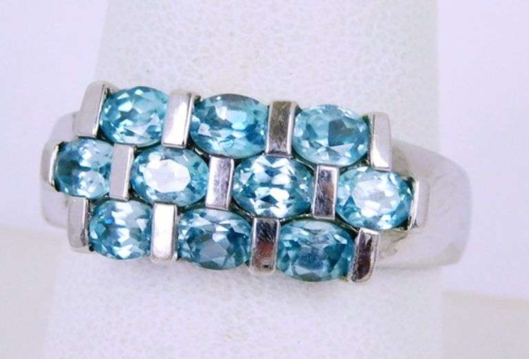 Sterling Blue Topaz Wide Ring, Size 8.5