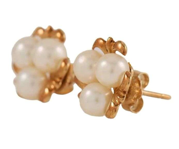 Blue Lagoon by Mikimoto Triple Pearl Cluster Stud Earrings in 14K