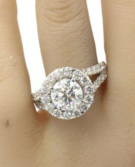 14kt White gold lab grown diamond halo engagement ring