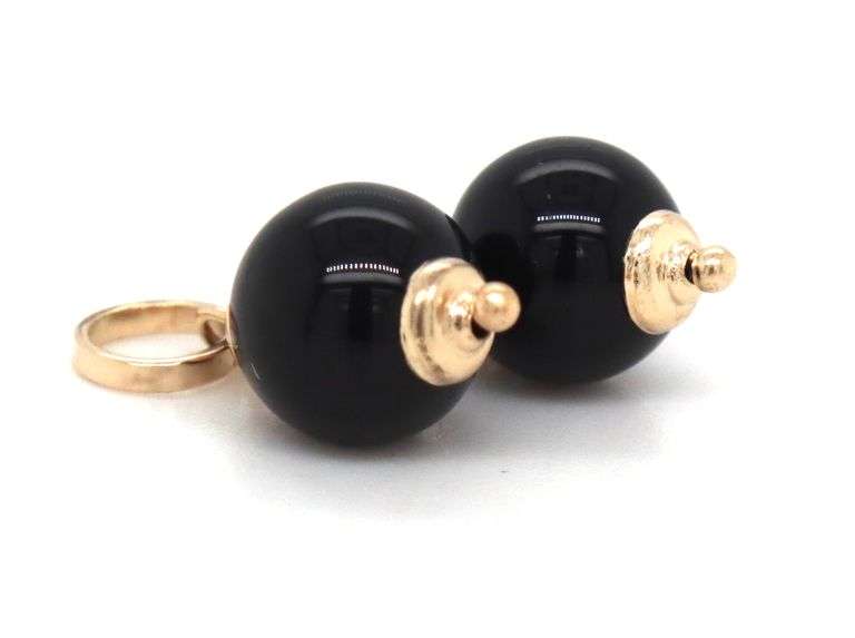 14kt Yellow gold black onyx hoop charms