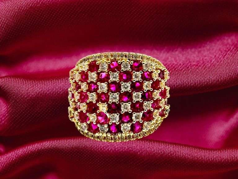 14 Kt Yellow Gold Plate 5.75 Cttw Simulated Diamond Ruby Ruby Ring