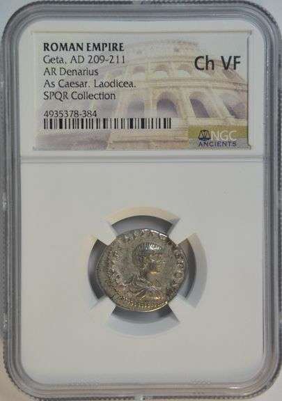 NGC Choice VF Emperor Geta Roman Silver Denarius, as Caesar, 209-211 AD