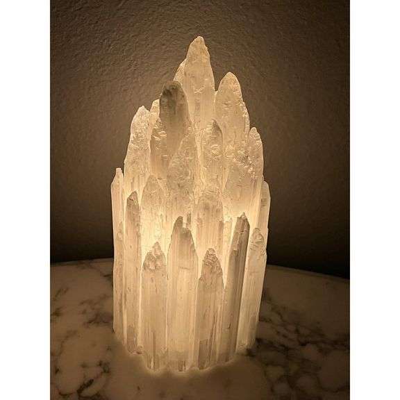Hand Carved Selenite Tower Lamp