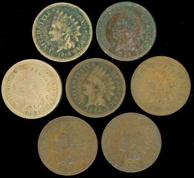 7 Different Indian Head Cents: 1860-1979