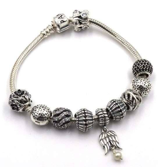 Pandora silver and black charms bracelet