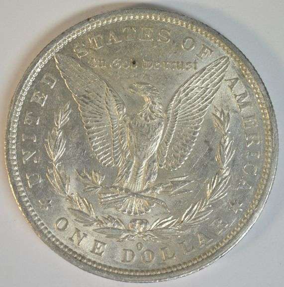 Frosty-white fully struck 1879-O Morgan Silver Dollar. BU