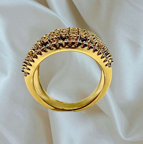 14 Kt Yellow Gold Plate 5.75 Cttw Simulated Diamond Midnight Blue Sapphire Ring