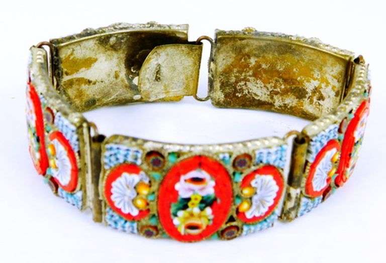 Vintage Italian Micro Mosaic Wide Bracelet