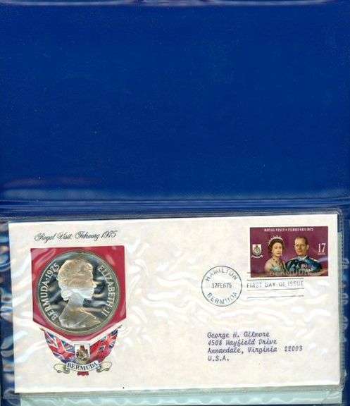 1977 Bermuda $25 Sterling Silver Coin and First Day Cover in Folio w/CoA