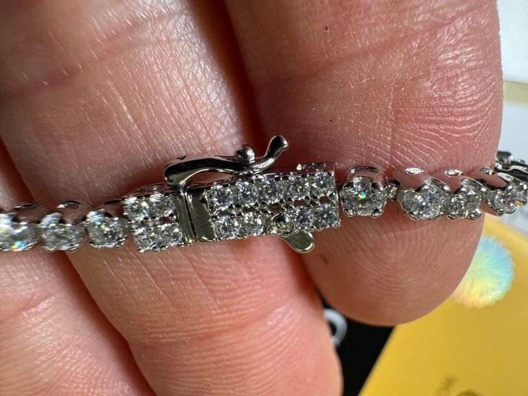 Rhodium Plated 925 Sterling Silver Round Moissanite 2.25mm 7" Tennis Bracelet