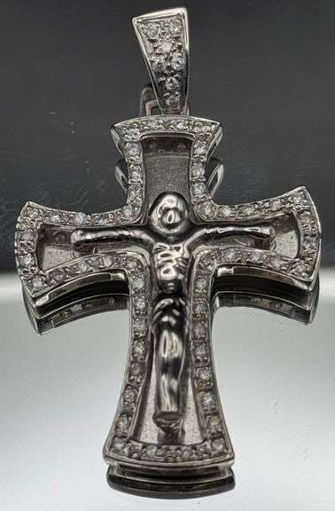 14K WHITE GOLD 1.75CTW NATURAL DIAMOND CRUCIFIX CROSS PENDANT