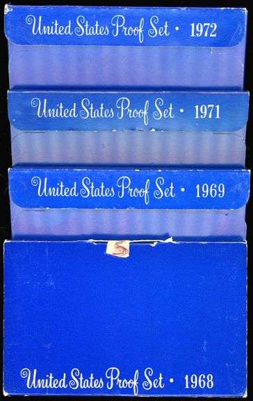 4 Different Blue Box US Proof Sets in Box w/CoA: 1968-1972