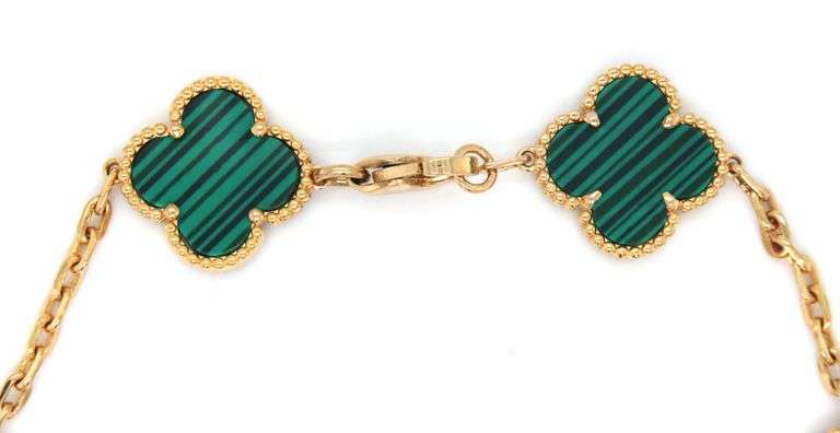18kt Yellow gold Malechite 5 motif clover bracelet