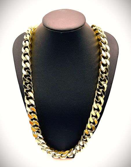 Classic 14 Kt Yellow Gold Plate 112 Gram Cuban Curb Chain Link Necklace.