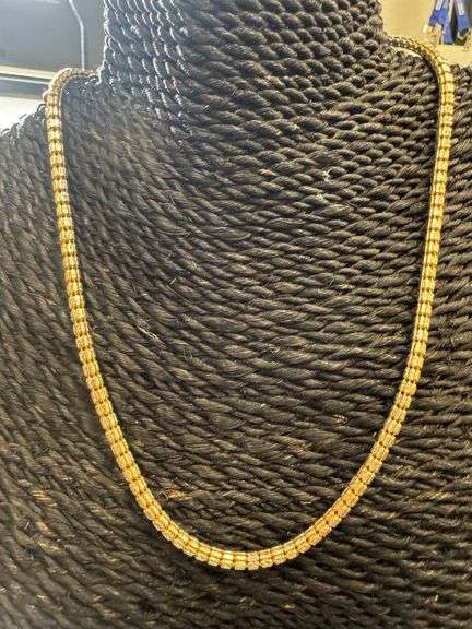 Sterling Silver 2-Tone Gold Plated Diamond-Cut Bead Tube Chain 4mm 925 Italy 18"