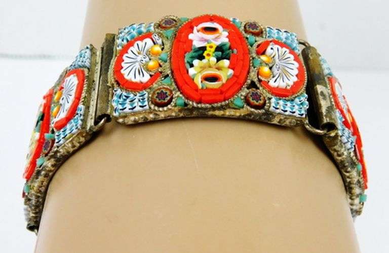 Vintage Italian Micro Mosaic Wide Bracelet