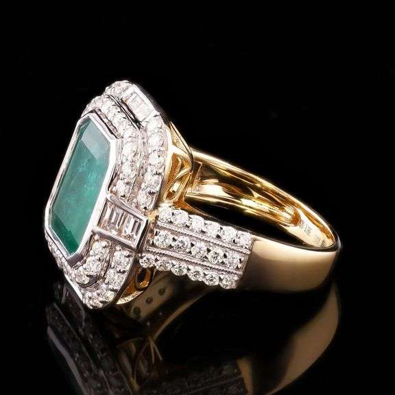 14K WHITE AND YELLOW GOLD EMERALD AND DIAMOND RING 5.20 C.T.W., GIA CERTIFIED