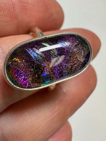 Sterling Silver 925 One of a Kind Dichroic Glass Ring Size 8.25