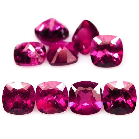 Outstanding 6.08ct set of cushion cut Rhodolite Garnets! Untreated!