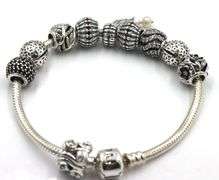 Pandora silver and black charms bracelet