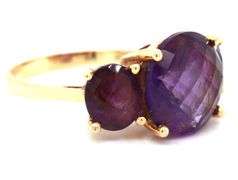 Fashionable 14K YG 3 Stone Amethyst Ring
