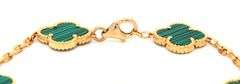 18kt Yellow gold Malechite 5 motif clover bracelet