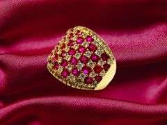 14 Kt Yellow Gold Plate 5.75 Cttw Simulated Diamond Ruby Ruby Ring