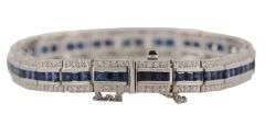 4.30ctw Sapphire and 2.75ctw Diamond Art Deco Inspired Bracelet in Platinum