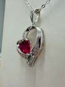 925 Sterling Silver Lab Grown Ruby Heart Pendant Necklace Love Mom Gift